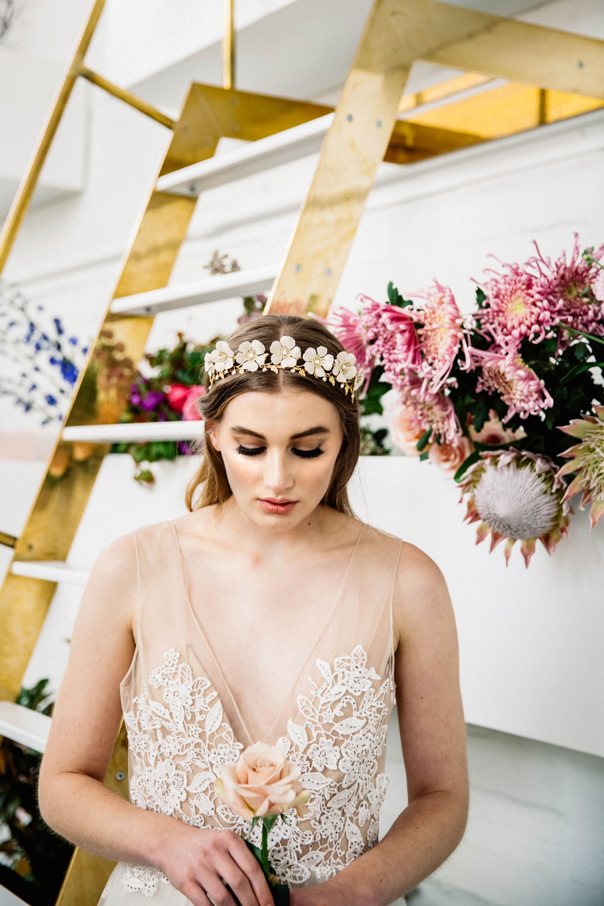 Wild Rose Tiara | Gold & Ivory | By Anna Marguerite