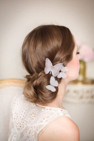 Silk orgnanza butterfly bridal hairpins